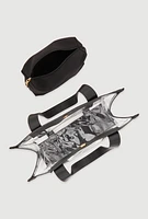 Womens Contrast Trim Clear Tote Bag with Pouch, Black
