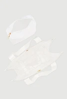 Womens Contrast Trim Clear Tote Bag with Pouch, White