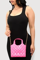 Womens Jelly Quilted Convertible Handbag, Pink