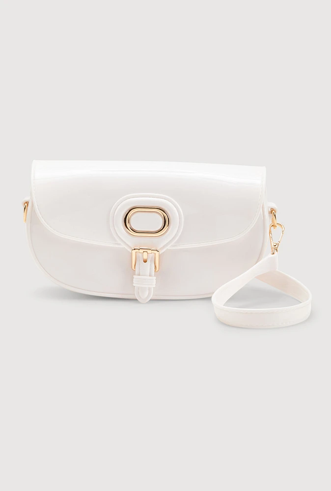Womens Jelly Flap Buckle Crossbody Bag, White