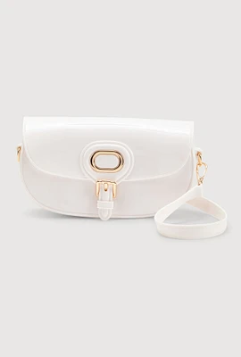Womens Jelly Flap Buckle Crossbody Bag, White