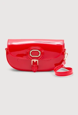 Womens Jelly Flap Buckle Crossbody Bag, Red