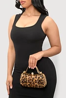 Womens Rhinestone Top Handle Leopard Print Purse, Brown