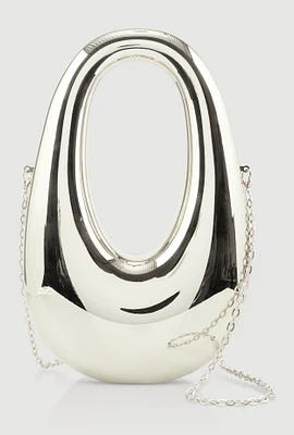 Womens Oval Metallic Handbag, Silver