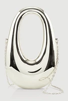 Womens Oval Metallic Handbag, Silver