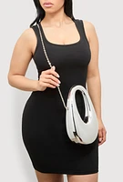 Womens Oval Metallic Handbag, Silver