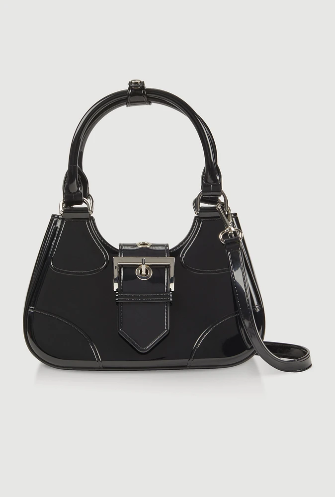 Womens Buckle Strap Jelly Hobo Bag, Black
