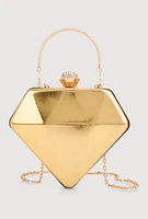 Womens Rhinestone Studded Diamond Convertible Crossbody Handbag, Gold