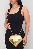Womens Rhinestone Studded Diamond Convertible Crossbody Handbag, Gold