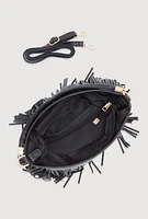 Womens Faux Leather Fringe Crossbody Hobo Handbag, Black