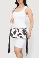 Womens Cow Print Fringe Crossbody Clutch Bag, Multi