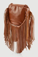 Womens Decorative Stitch Flap Fringe Crossbody Bag, Brown