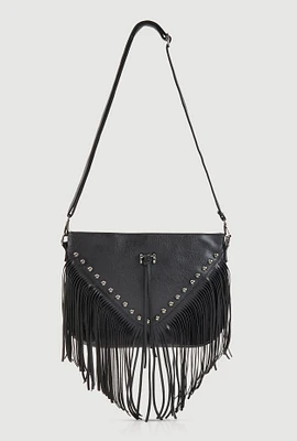 Womens Fringe Studded Crossbody Clutch Bag, Black
