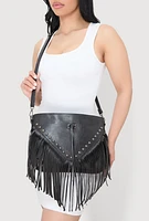 Womens Fringe Studded Crossbody Clutch Bag, Black