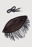 Womens Fringe Studded Crossbody Clutch Bag, Black