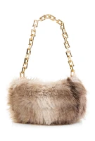 Womens Chain Strap Faux Fur Purse, Brown