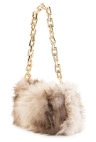 Womens Chain Strap Faux Fur Purse, Brown