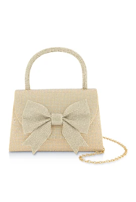 Womens Rhinestone Bow Convertible Handbag, Silver