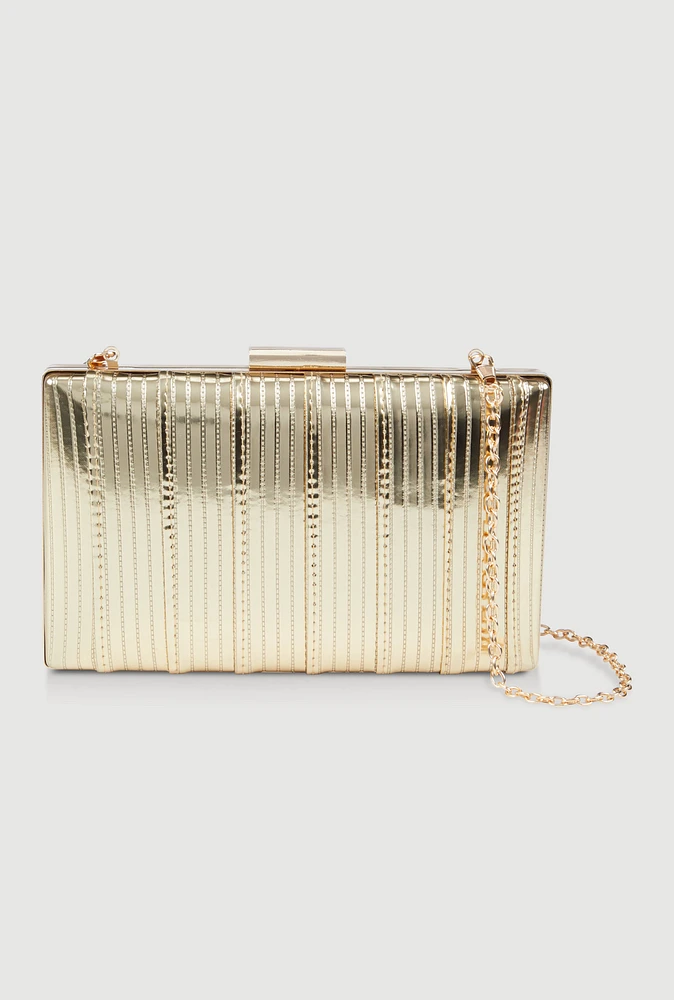 Womens Metallic Shadow Stripe Clutch, Gold