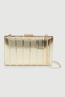 Womens Metallic Shadow Stripe Clutch, Gold