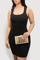 Womens Metallic Shadow Stripe Clutch, Gold