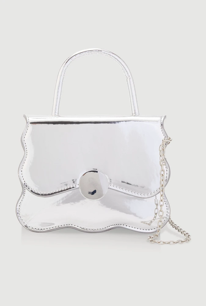 Womens Scalloped Metallic Crossbody Bag, Silver
