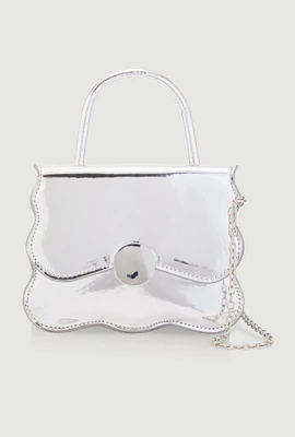 Womens Scalloped Metallic Crossbody Bag, Silver