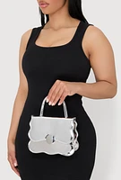 Womens Scalloped Metallic Crossbody Bag, Silver