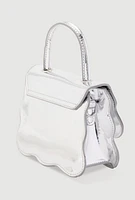 Womens Scalloped Metallic Crossbody Bag, Silver