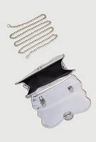 Womens Scalloped Metallic Crossbody Bag, Silver