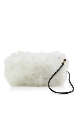 Womens Faux Fur Hand Muff Crossbody Bag, White