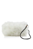 Womens Faux Fur Hand Muff Crossbody Bag, White
