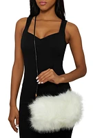 Womens Faux Fur Hand Muff Crossbody Bag, White