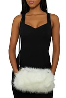 Womens Faux Fur Hand Muff Crossbody Bag, White