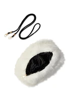 Womens Faux Fur Hand Muff Crossbody Bag, White
