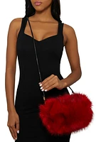 Womens Faux Fur Hand Muff Crossbody Bag, Red