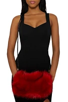 Womens Faux Fur Hand Muff Crossbody Bag, Red