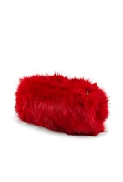 Womens Faux Fur Hand Muff Crossbody Bag, Red