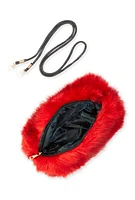 Womens Faux Fur Hand Muff Crossbody Bag, Red