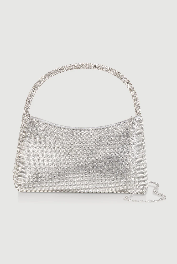 Womens Rhinestone Convertible Purse, Silver