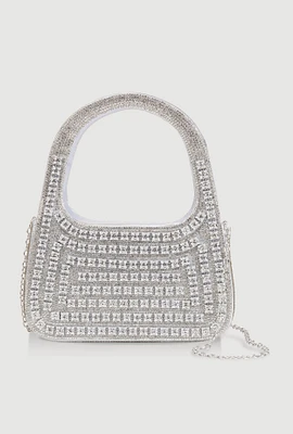 Womens Rhinestone Convertible Handbag, Silver