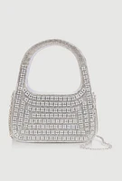 Womens Rhinestone Convertible Handbag, Silver