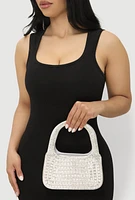 Womens Rhinestone Convertible Handbag, Silver