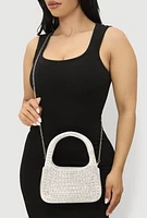 Womens Rhinestone Convertible Handbag, Silver
