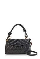 Womens Chevron Quilted Flap Crossbody Handbag, Black