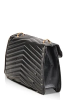 Womens Chevron Quilted Flap Crossbody Handbag, Black