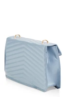 Womens Chevron Quilted Flap Crossbody Handbag, Blue