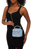 Womens Frayed Denim Mini Crossbody Bag, Blue