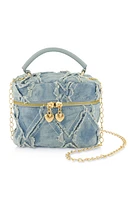 Womens Frayed Denim Mini Crossbody Bag, Blue