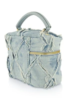 Womens Frayed Denim Mini Crossbody Bag, Blue